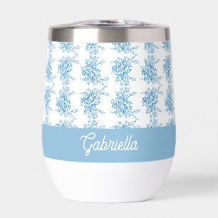 Blue French Toile Floral Pattern Name Thermal Wine Tumbler