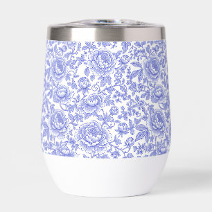 Blue French Toile Floral Pattern Thermal Wine Tumbler