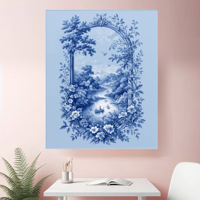 Blue French Toile Inspired Blue Landscape Grandeur Acrylic Print (Blue French Toile Inspired Blue Landscape Grandeur Acrylic Print)