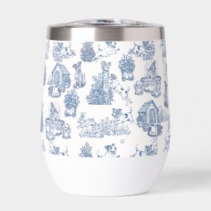 Blue French Toile Jack Russell Dog Lover Design Thermal Wine Tumbler