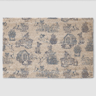 Blue French Toile Jack Russell Entryway Fiber Doormat