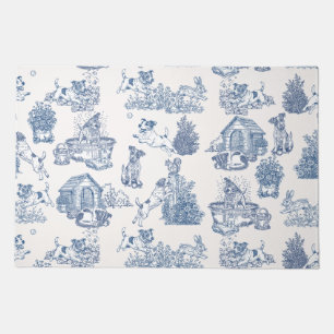 Blue French Toile Jack Russell Welcome Doormat