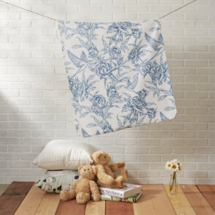 Blue French Toile Name Baby Blanket