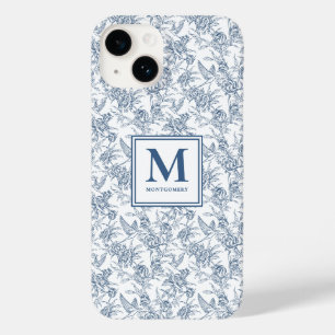 Blue French Toile Name Case-Mate iPhone 14 Case