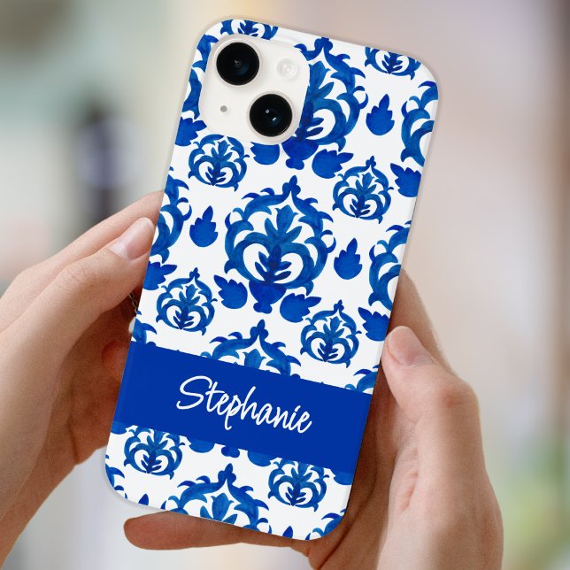 Blue French Toile Name Case-Mate iPhone Case (Creator Uploaded)