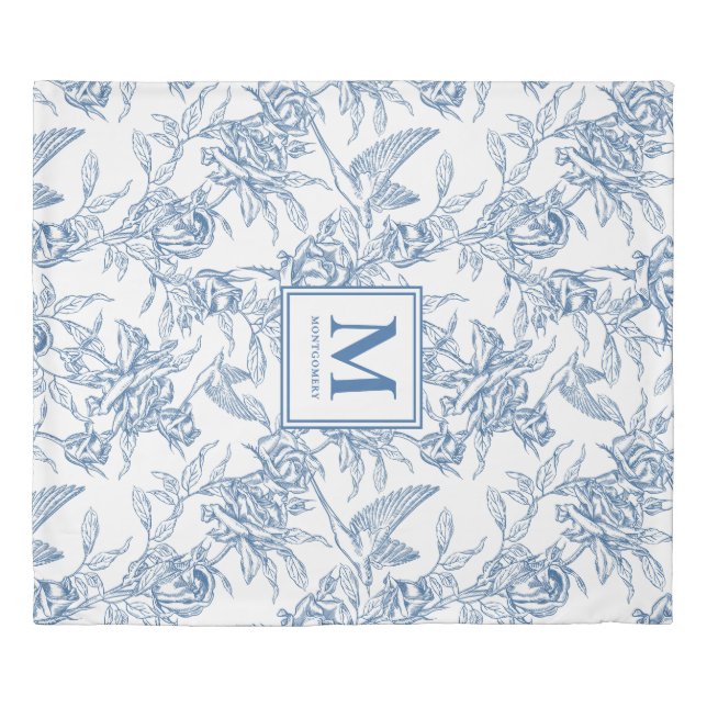 Blue French Toile Name Duvet Cover (Front)