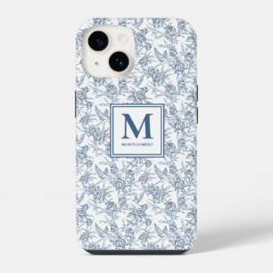 Blue French Toile Name iPhone 14 Case