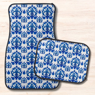 Blue French Toile Pattern Car Floor Mat