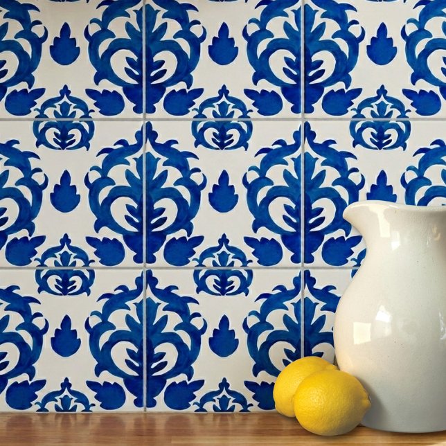 Blue French Toile Pattern  Ceramic Tile (Creator Uploaded)