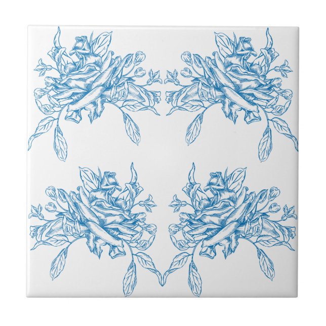 Blue French Toile Pattern Ceramic Tile (Front)