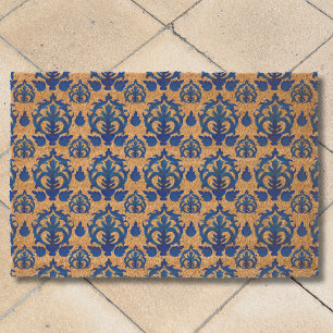 Blue French Toile Pattern Fiber Doormat