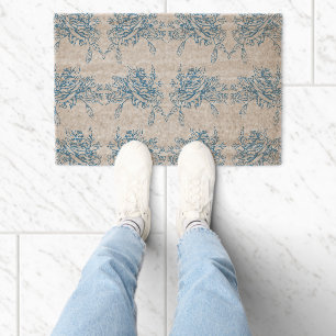 Blue French Toile Pattern Fiber Doormat