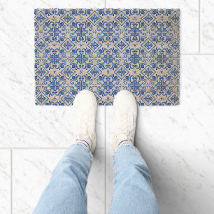 Blue French Toile Pattern Fiber Doormat
