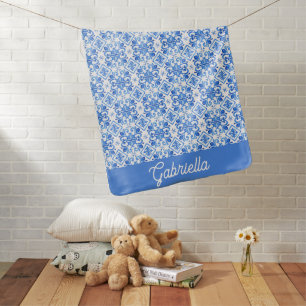 Blue French Toile Pattern Name Baby Blanket