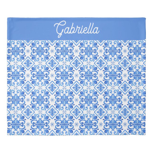 Blue French Toile Pattern Name Duvet Cover (Front)