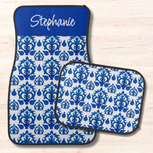 Blue French Toile Pattern Name Monogram Car Floor Mat