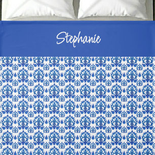 Blue French Toile Pattern Name Monogram Duvet Cover
