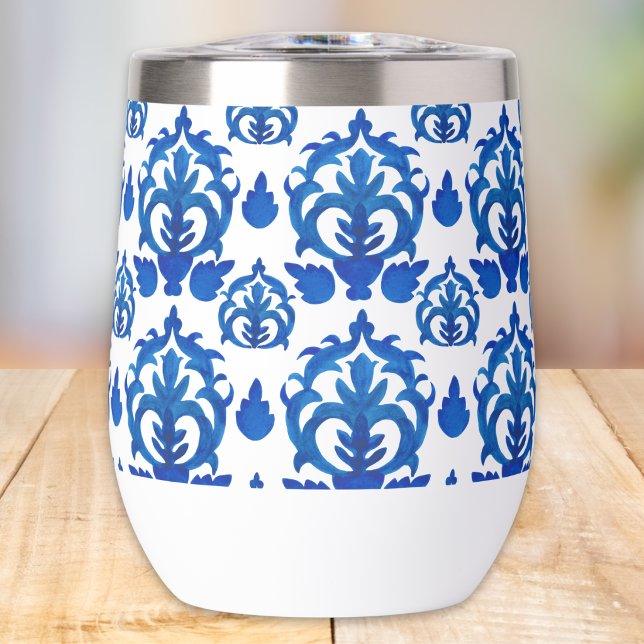 Blue French Toile Pattern Thermal Wine Tumbler (Creator Uploaded)
