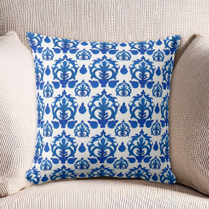 Blue French Toile Pattern Throw Pillow