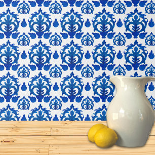 Blue French Toile Pattern Wallpaper