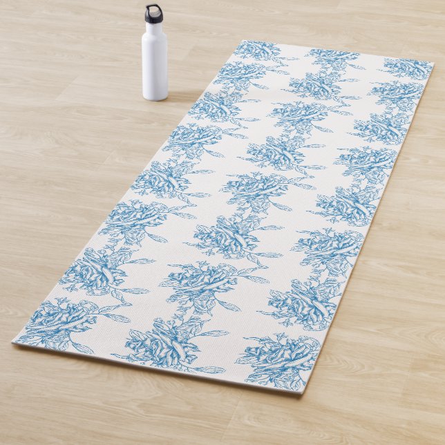 Blue French Toile Pattern Yoga Mat (In Situ)