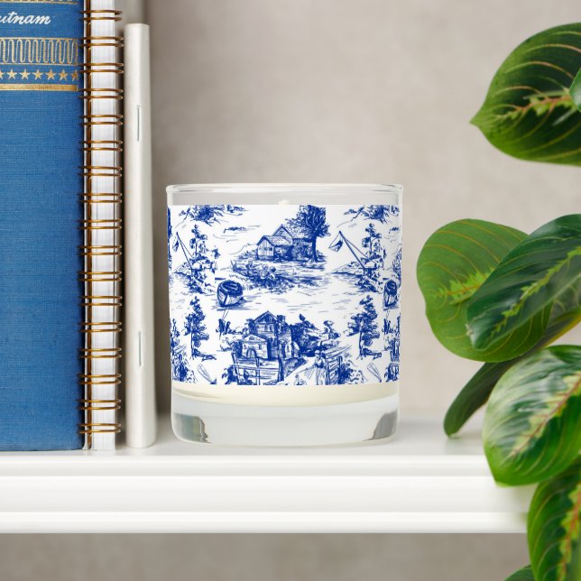 Blue French Toile Sea  Scented Candle (Shelf)