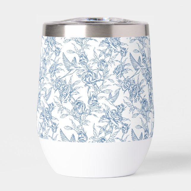 Blue French Toile Thermal Wine Tumbler (Front)