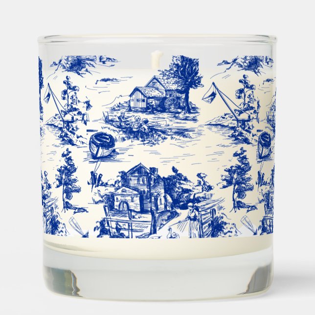 Blue French Toile Vanilla Scented Candle (Front)