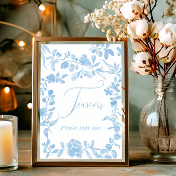 Blue French Vintage Floral Favors Bridal Shower Poster by girly_trend at Zazzle