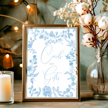 Blue French Vintage Floral Sign Bridal Shower by girly_trend at Zazzle