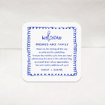 Blue French Wedding Welcome Gift Bag Square Sticker<br><div class="desc">French Blue Wedding Welcome Gift Bag Basket Favor Stickers</div>