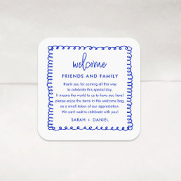 Blue French Wedding Welcome Gift Bag Square Sticker