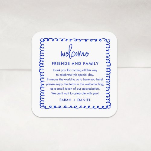 Blue French Wedding Welcome Gift Bag Square Sticker