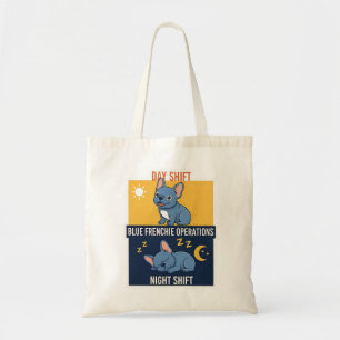 Blue Frenchie Day and Night Shift Funny Design Tote Bag
