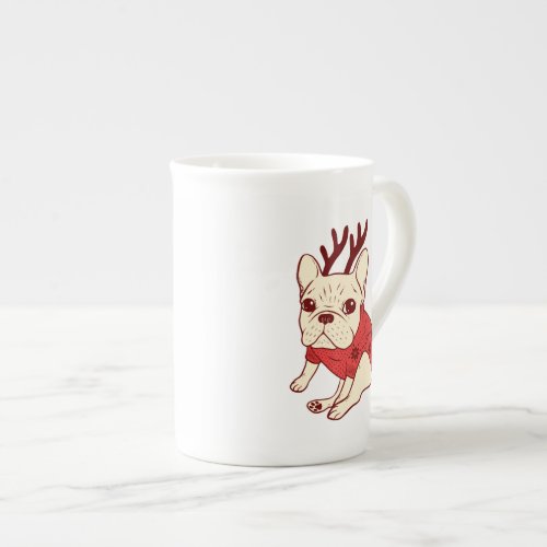 Blue Frenchie in Christmas Sweater Bone China Mug