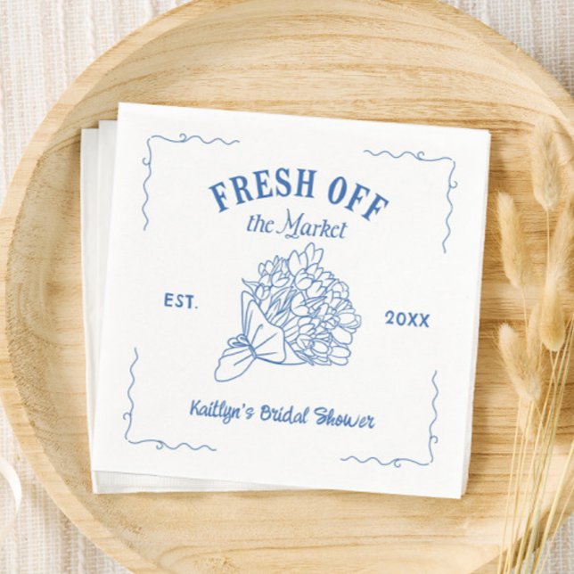 Blue Fresh Off The Market Bridal Shower Napkins (Creator Uploaded)