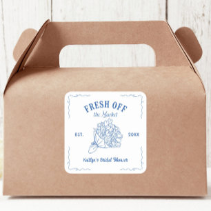 Blue Fresh Off The Market Bridal Shower Square Sticker