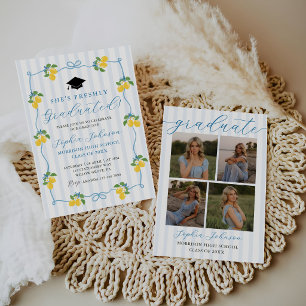 Blue Freshly Lemon Citrus Graduation Party Invitation