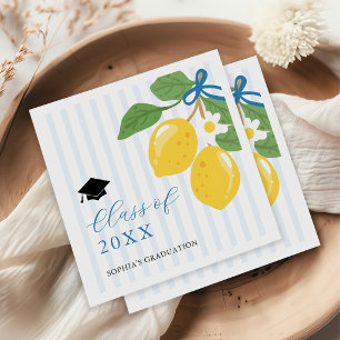 Blue Freshly Lemon Citrus Graduation Party Napkins