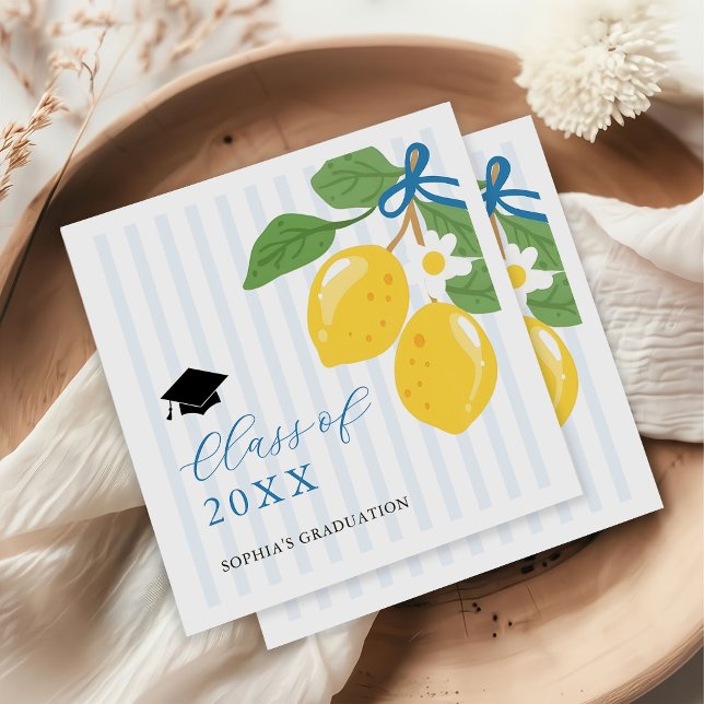 Blue Freshly Lemon Citrus Graduation Party Napkins (Creator Uploaded)