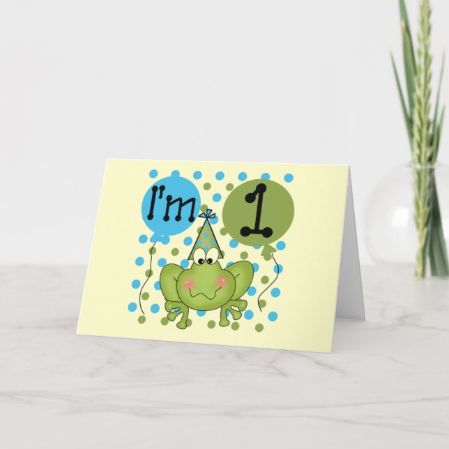 Blue Frog 1st Birthday Tshirts and Gifts Card (Front)