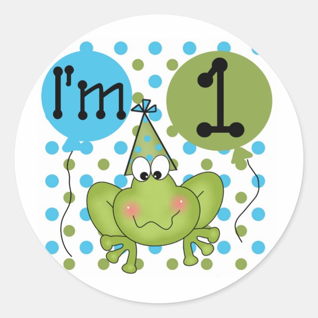 Blue Frog 1st Birthday Tshirts and Gifts Classic Round Sticker (Front)