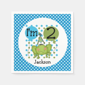 Blue Frog 2nd Birthday Paper Napkins by kids_birthdays at Zazzle