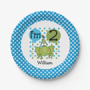Blue Frog 2nd Birthday Paper Plates