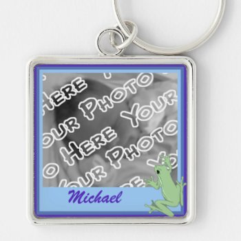 Blue Frog And Lotus Keychain by Joyful_Expressions at Zazzle