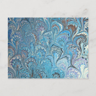 Blue Frog Feet Water Marbling Postcard