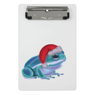Blue frog with Santa hat. Mini Clipboard