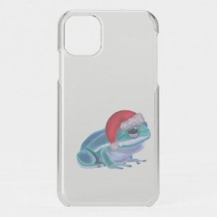 Blue frog with Santa hat. iPhone 11 Case