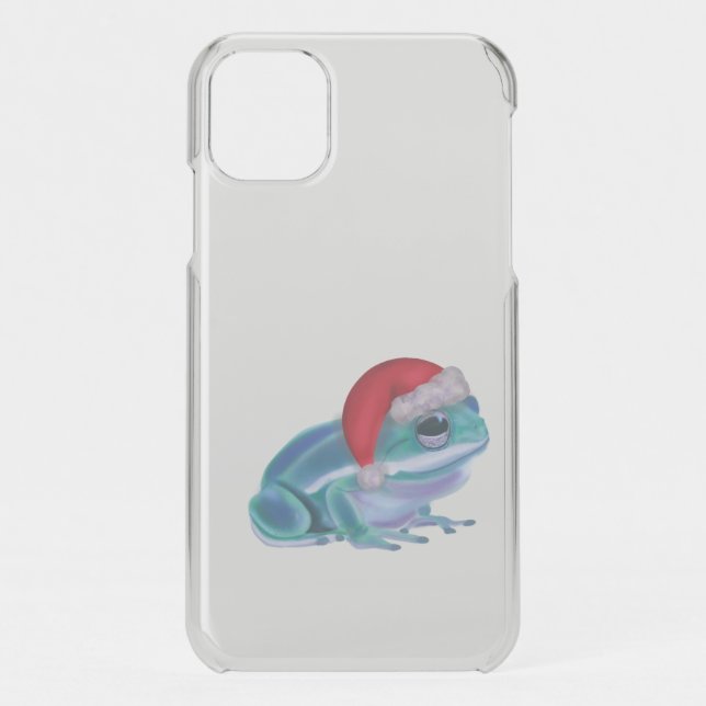 Blue frog with Santa hat. Uncommon iPhone Case (Back)