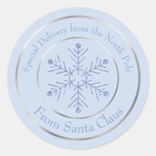 Blue From Santa Claus Glitter Snowflake Classic Round Sticker